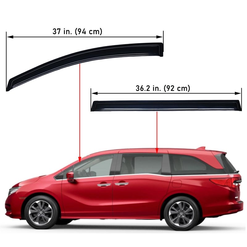Lightronic Extra Durable Outside Mount Auto Vent Window Visor, Fits 2018-2025 Honda Odyssey, UV Protection Rain Guard, Original Wind Deflector, No-Drill Easy Install, Dark Smoke, 4-Pcs - Image 2